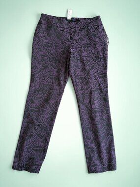 DONCASTER Purple Black Patterned Zip Front Pants Size 14
